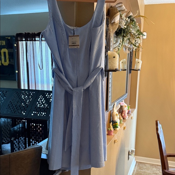 Anne Klein Blue Lily and Bright White Striped Dress - Picture 3 of 5